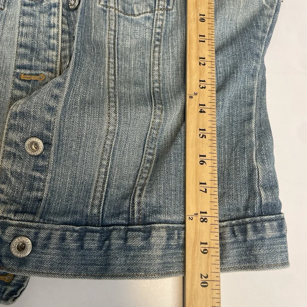Vintage Gap‎ Denim Jean Jacket Womens Medium Y2K Graphic Print City Glam Blue M